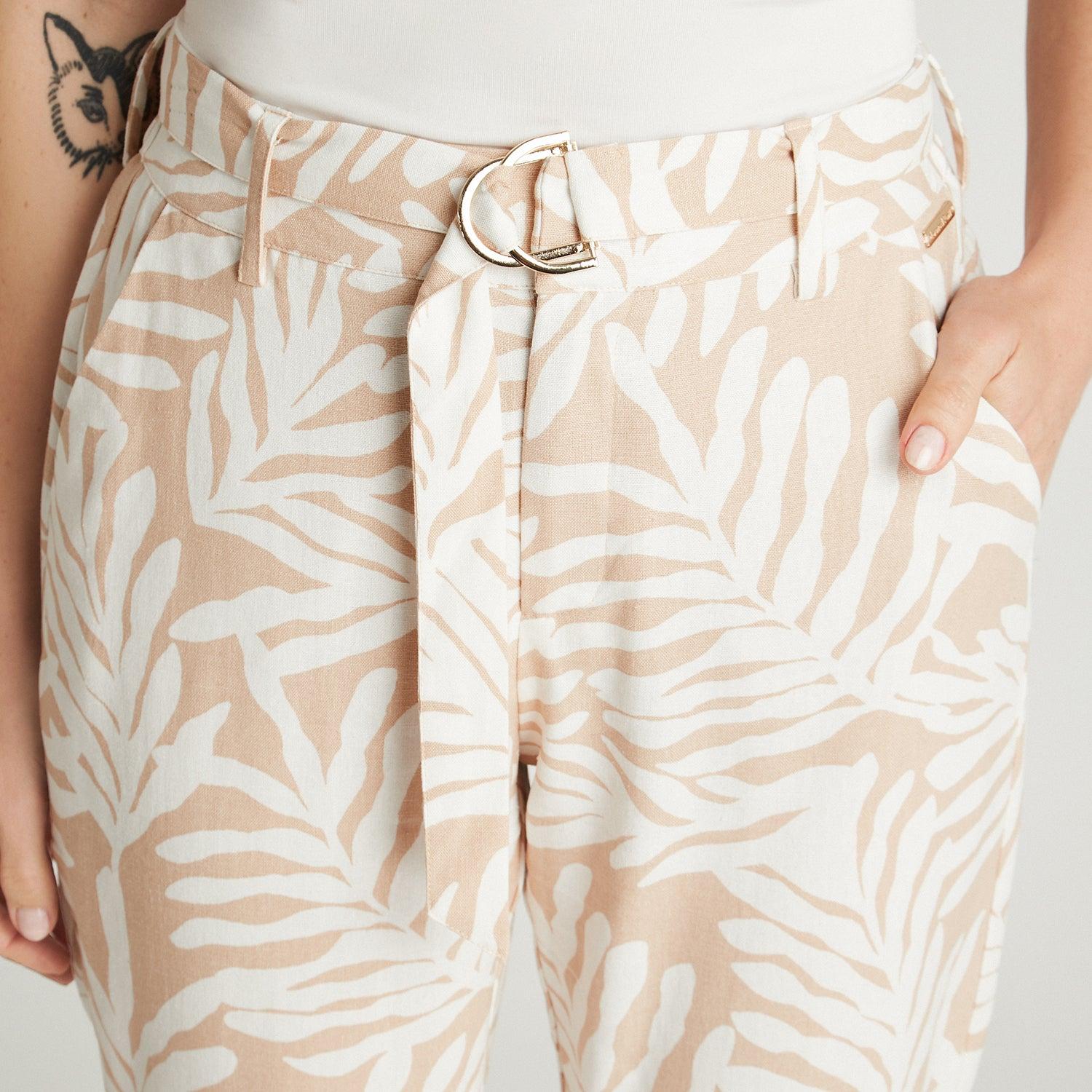 PANTALÓN CAPRI LINO MUJER LORENZO DI PONTTI CRUDO 72500208 CAPRI PIERNA RECTA ESTAMPADO - 3