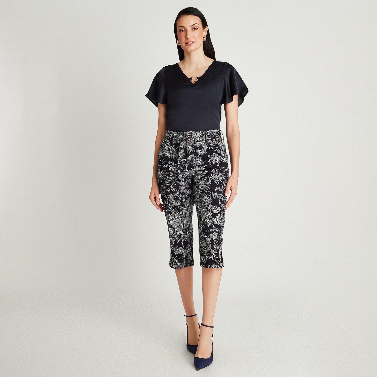 PANTALÓN CAPRI LINO MUJER LORENZO DI PONTTI AZUL 72500239 CAPRI PIERNA RECTA ESTAMPADO - 4