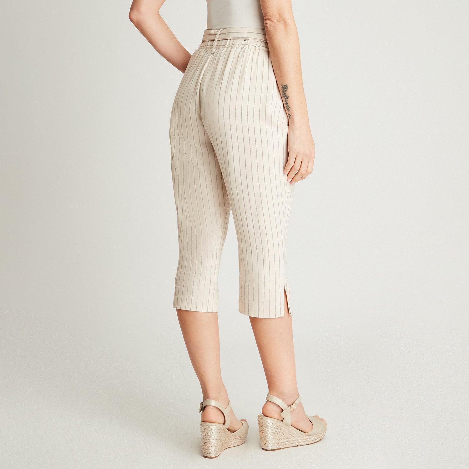 PANTALÓN CAPRI LINO MUJER LORENZO DI PONTTI BEIGE 72500220 CAPRI PIERNA RECTA ESTAMPADO - 2