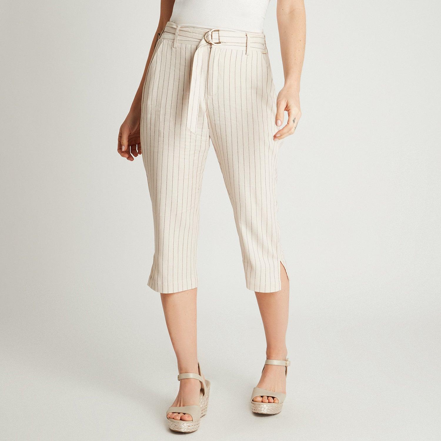 PANTALÓN CAPRI LINO MUJER LORENZO DI PONTTI BEIGE 72500220 CAPRI PIERNA RECTA ESTAMPADO - 3