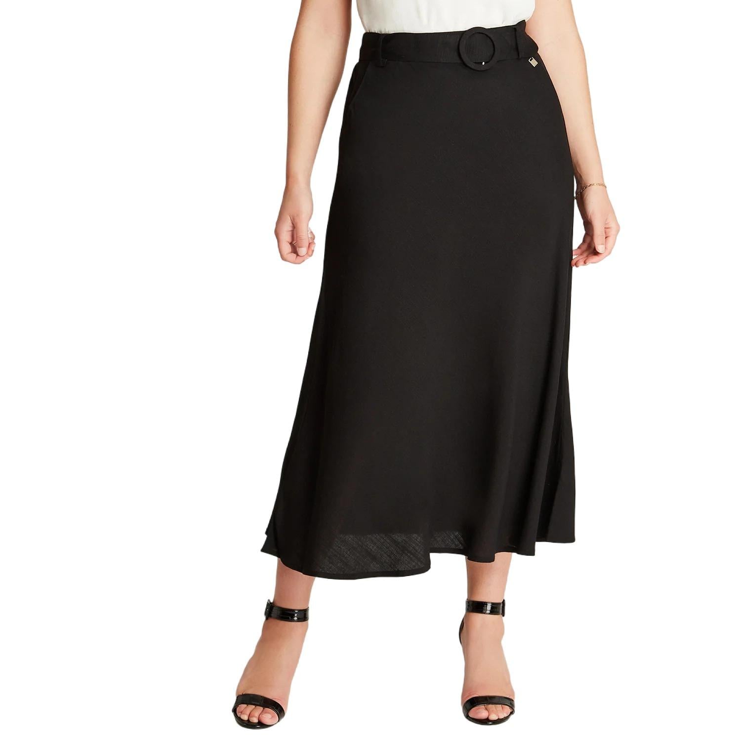 FALDA LINO MUJER LORENZO DI PONTTI NEGRO 30502401 LARGAS ACAMPANADA - 1