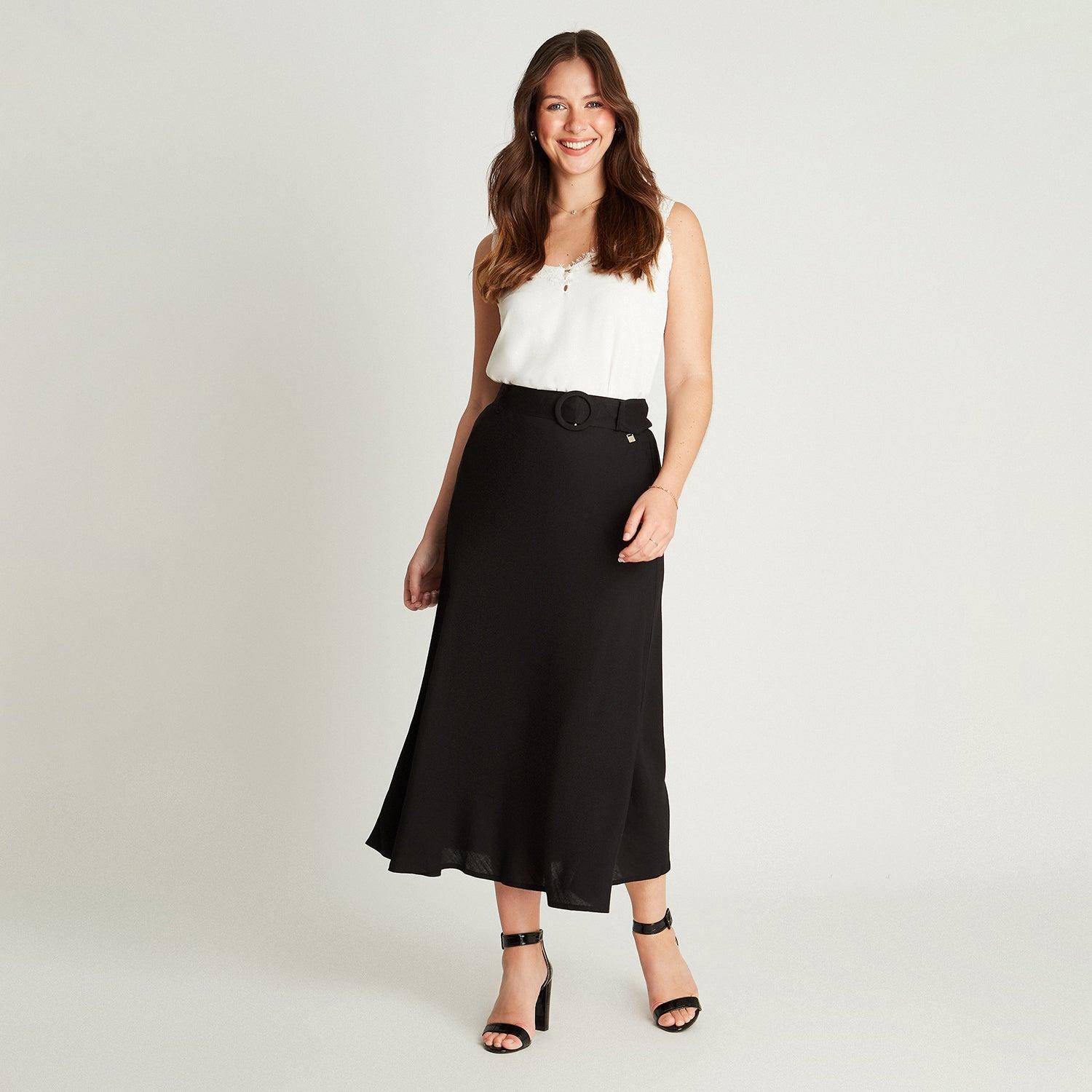 FALDA LINO MUJER LORENZO DI PONTTI NEGRO 30502401 LARGAS ACAMPANADA - 4