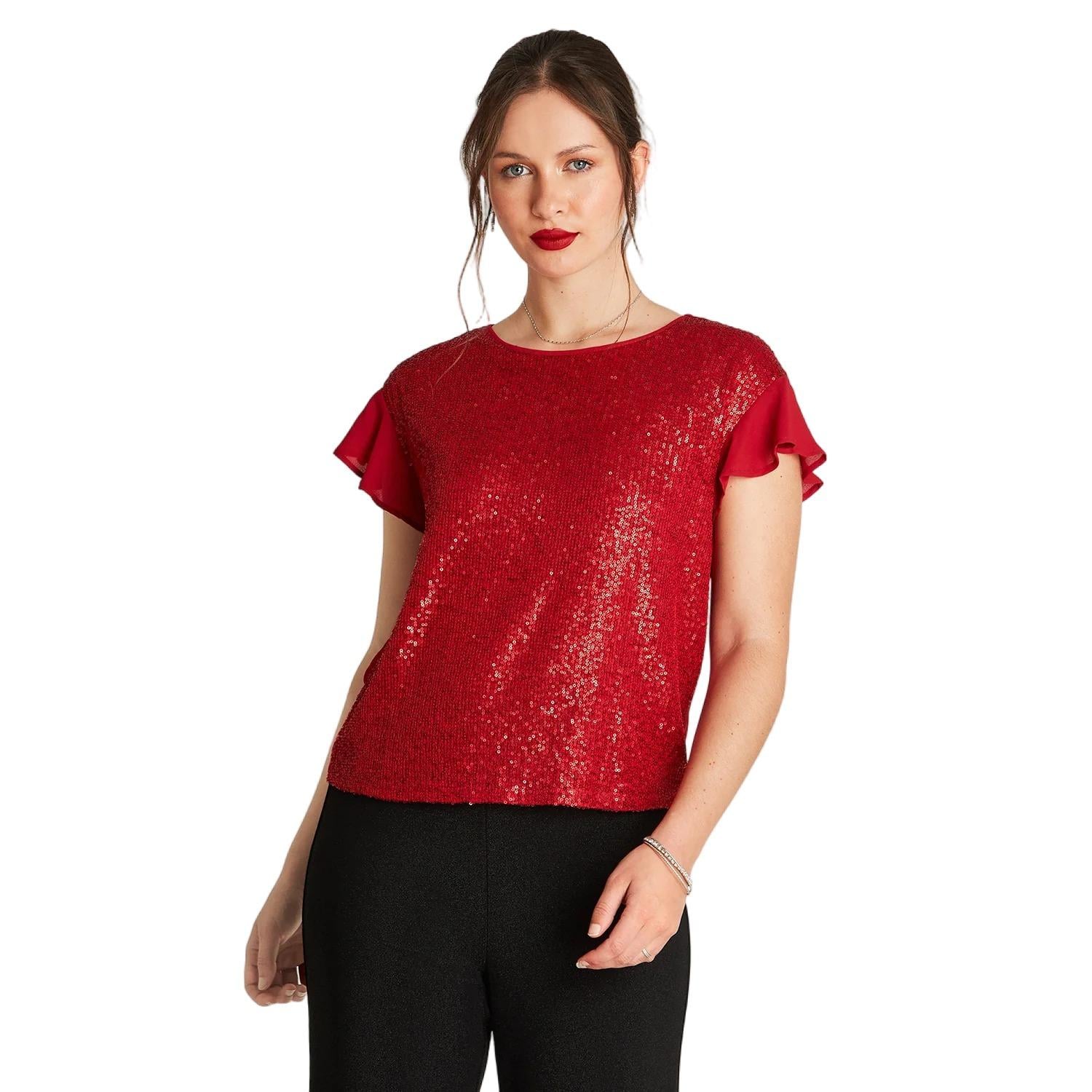 BLUSA EN COLOR ROJO MANGA CORTA CUELLO REDONDO - 1