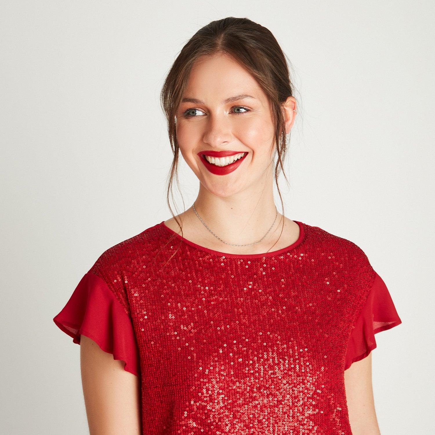 BLUSA EN COLOR ROJO MANGA CORTA CUELLO REDONDO - 3
