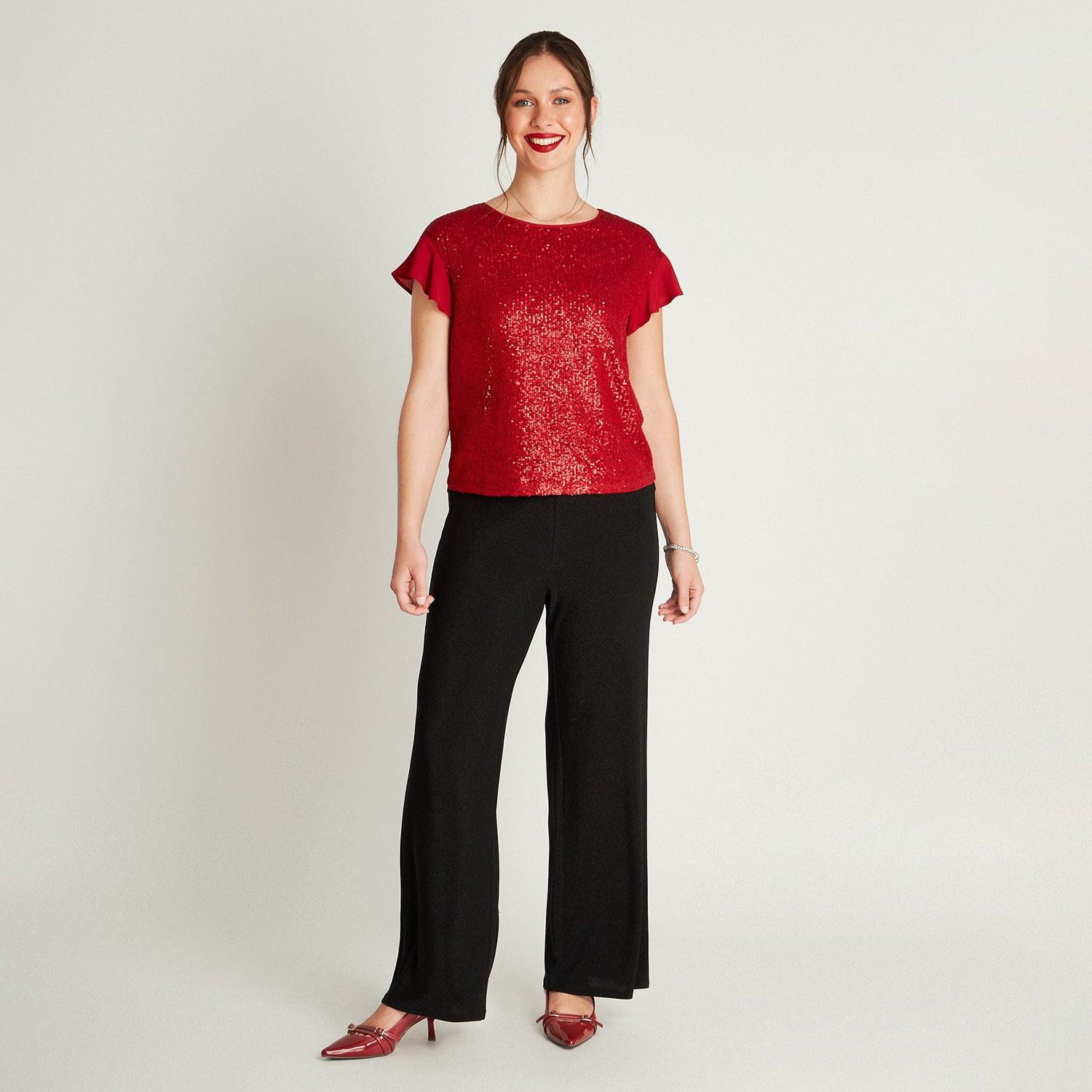 BLUSA EN COLOR ROJO MANGA CORTA CUELLO REDONDO - 4
