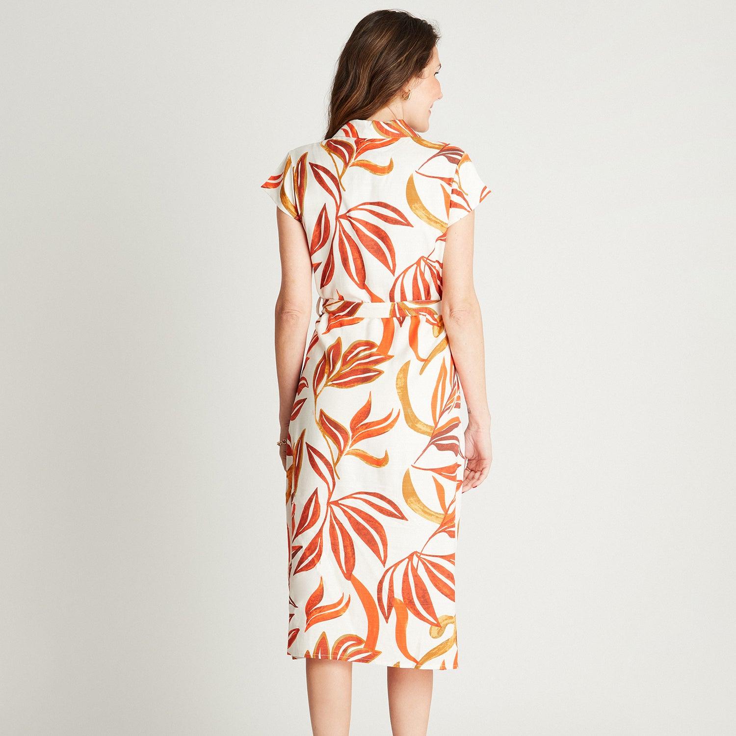 VESTIDO MAXI LINO MUJER LORENZO DI PONTTI NARANJO MANGA CORTA ESTAMPADO CUELLO CAMISERO - 2