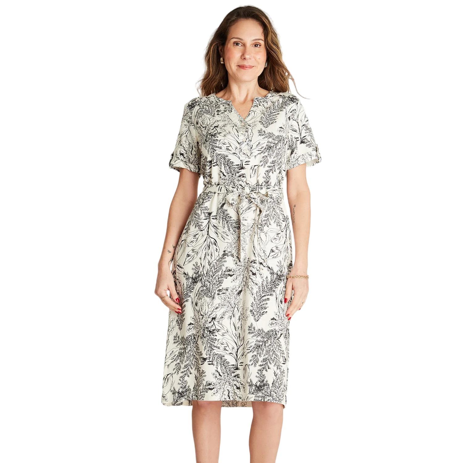 VESTIDO MAXI LINO CRUDO MANGA CORTA CUELLO MAO - 1