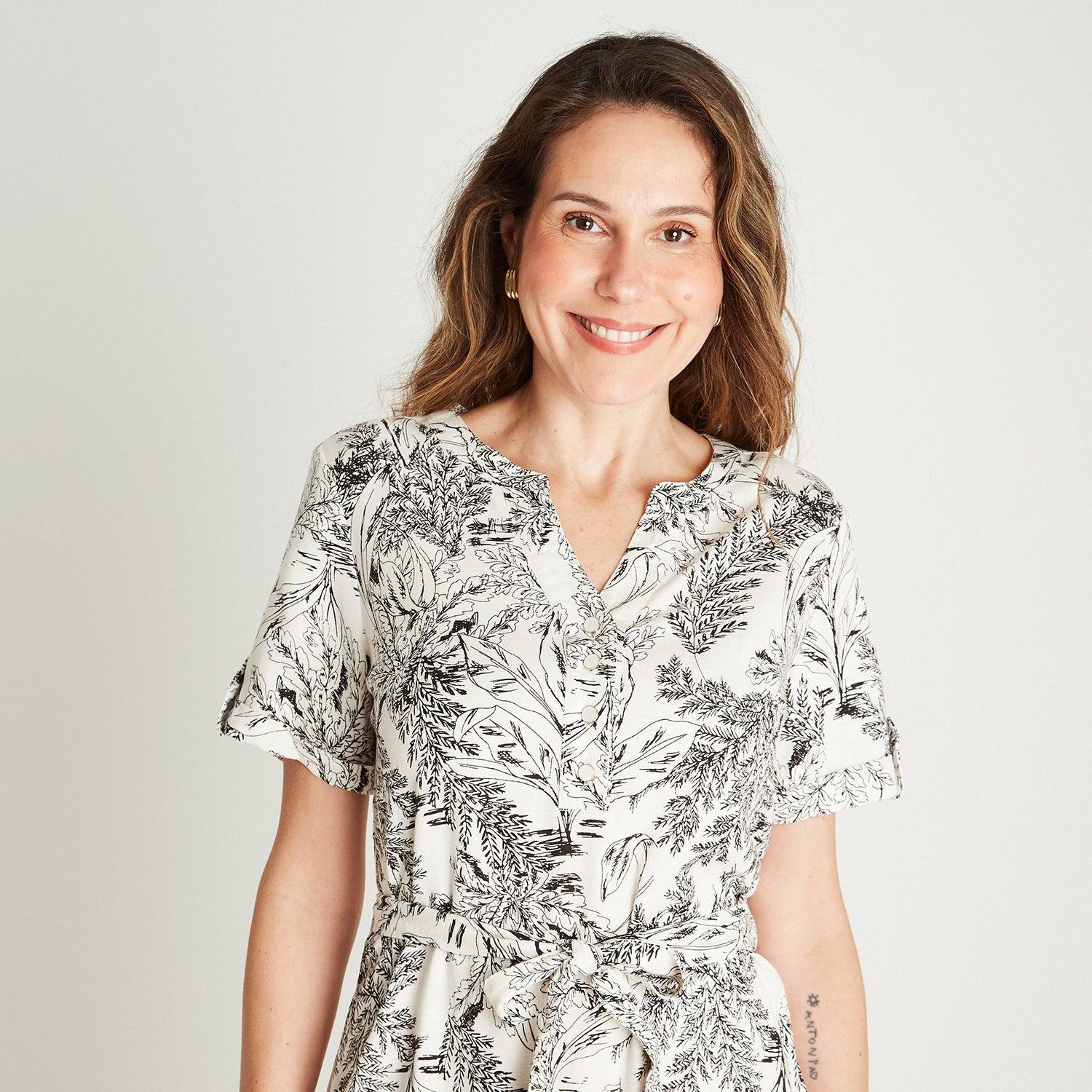 VESTIDO MAXI LINO CRUDO MANGA CORTA CUELLO MAO - 3