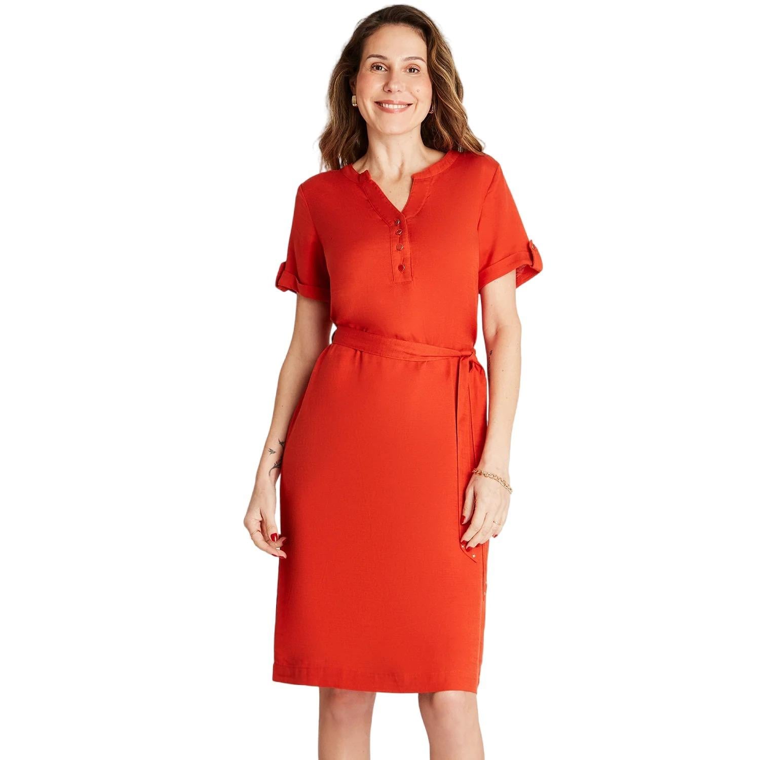 VESTIDO MAXI LINO MUJER LORENZO DI PONTTI NARANJO MANGA CORTA CUELLO MAO - 1