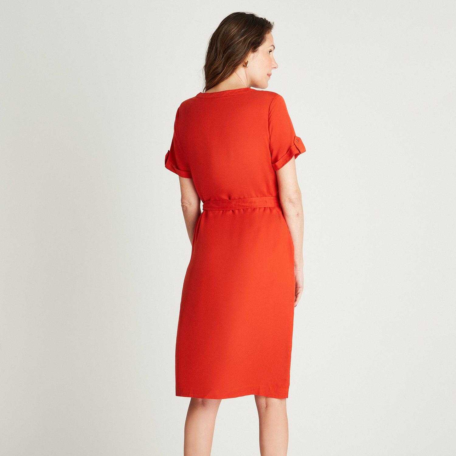 VESTIDO MAXI LINO MUJER LORENZO DI PONTTI NARANJO MANGA CORTA CUELLO MAO - 2