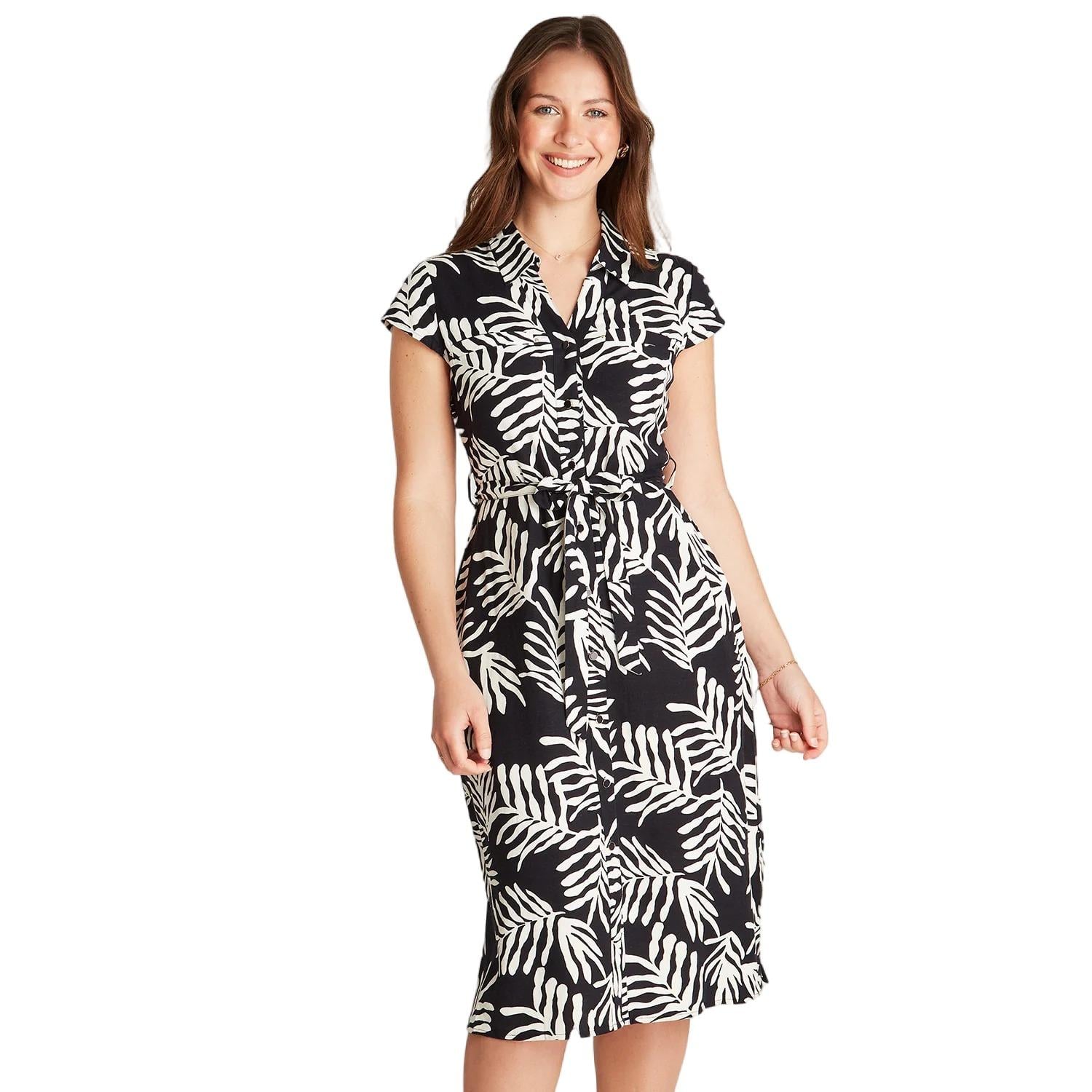 VESTIDO MAXI LINO AZUL MANGA CORTA ESTAMPADO CUELLO CAMISERO - 1