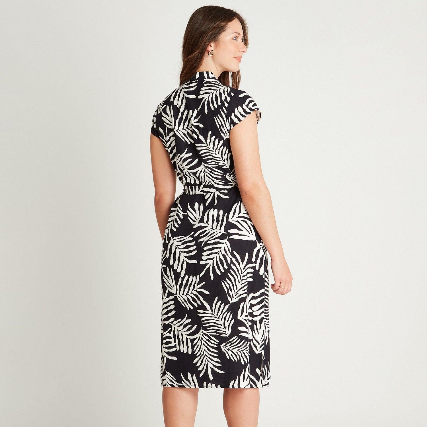 VESTIDO MAXI LINO AZUL MANGA CORTA ESTAMPADO CUELLO CAMISERO - 2