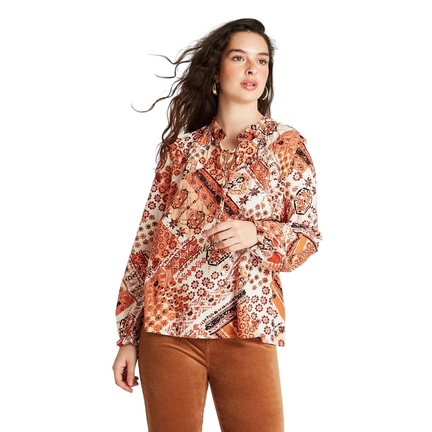 BLUSA CON LUREX Y AMARRA EN ESCOTE TERRACOTA - 1