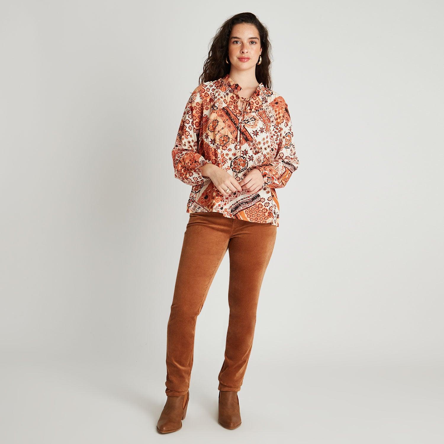 BLUSA CON LUREX Y AMARRA EN ESCOTE TERRACOTA - 4
