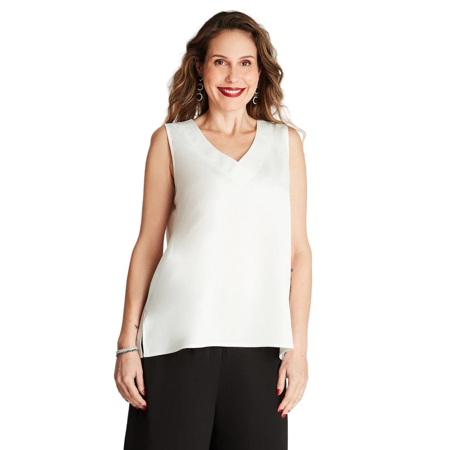 BLUSA EN COLOR BLANCO SIN MANGA CUELLO V - 1