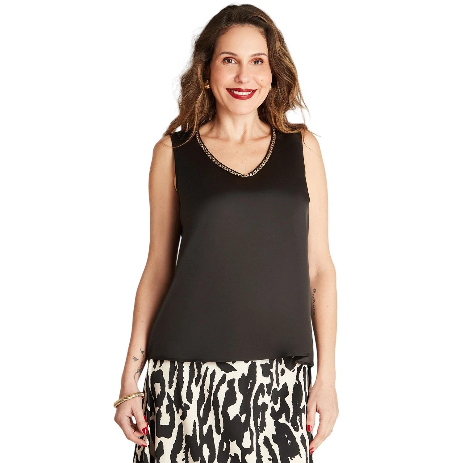 BLUSA EN COLOR NEGRO SIN MANGA CUELLO V - 1
