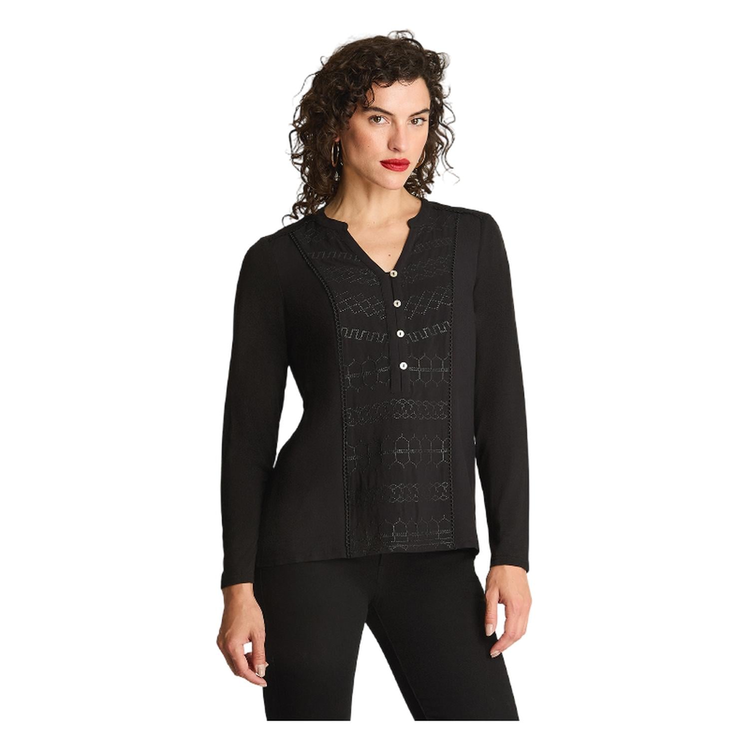 POLERA MANGA LARGA MUJER CURVI NEGRO MIX FABRIC - 1