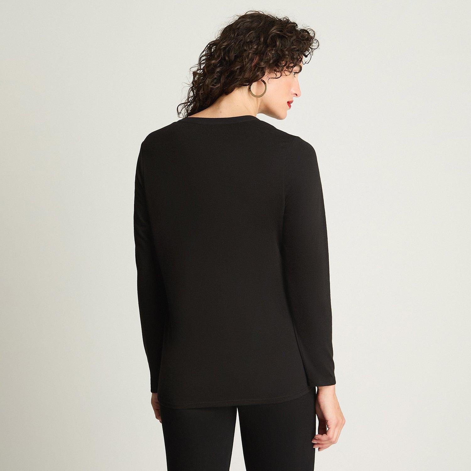 POLERA MANGA LARGA MUJER CURVI NEGRO MIX FABRIC - 2