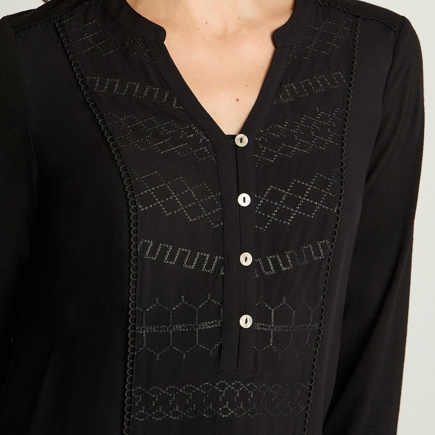 POLERA MANGA LARGA MUJER CURVI NEGRO MIX FABRIC - 3