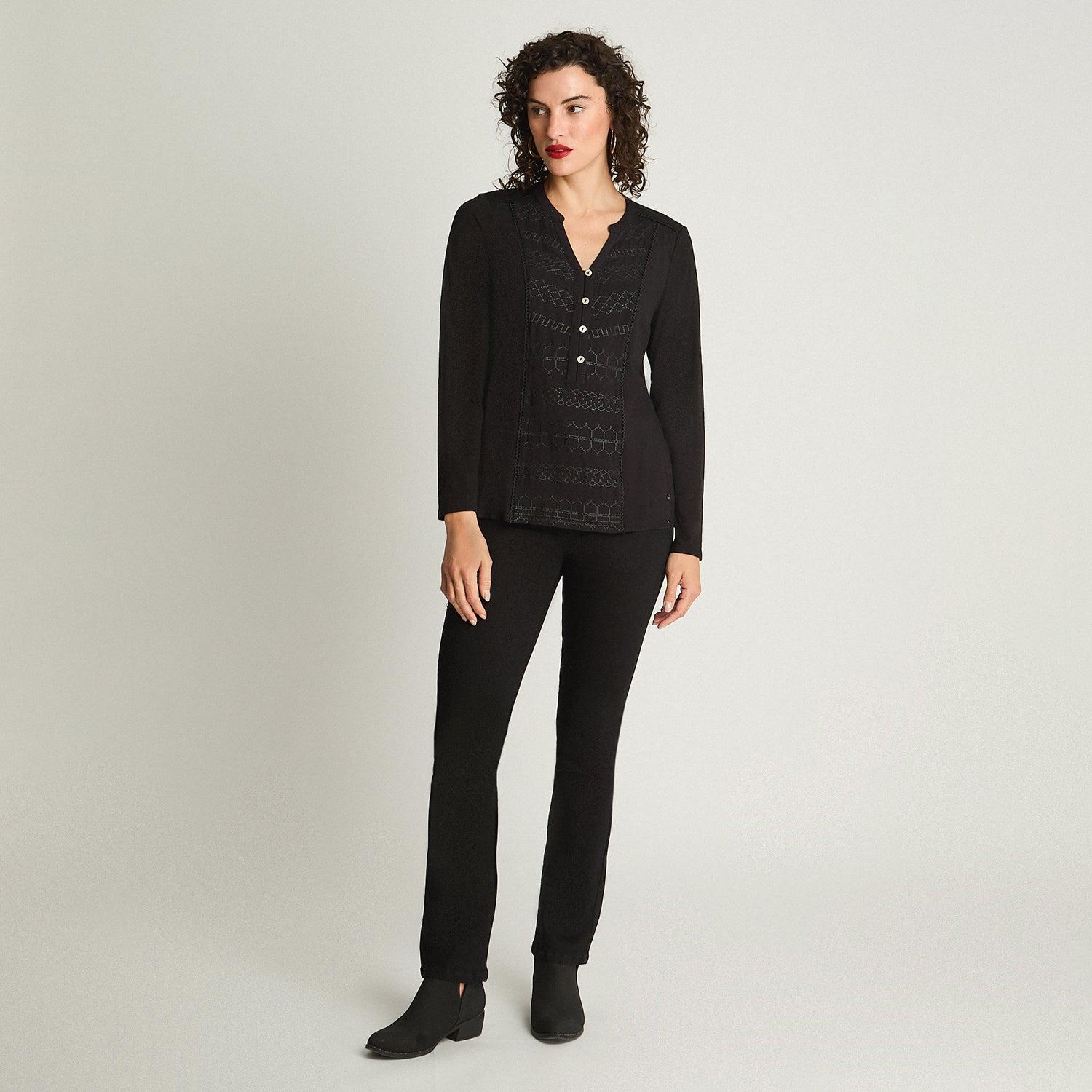 POLERA MANGA LARGA MUJER CURVI NEGRO MIX FABRIC - 4