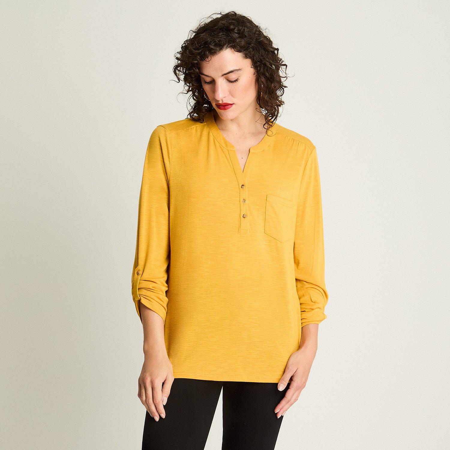 POLERA MANGA LARGA MUJER CURVI MOSTAZA CUELLO MAO - 1