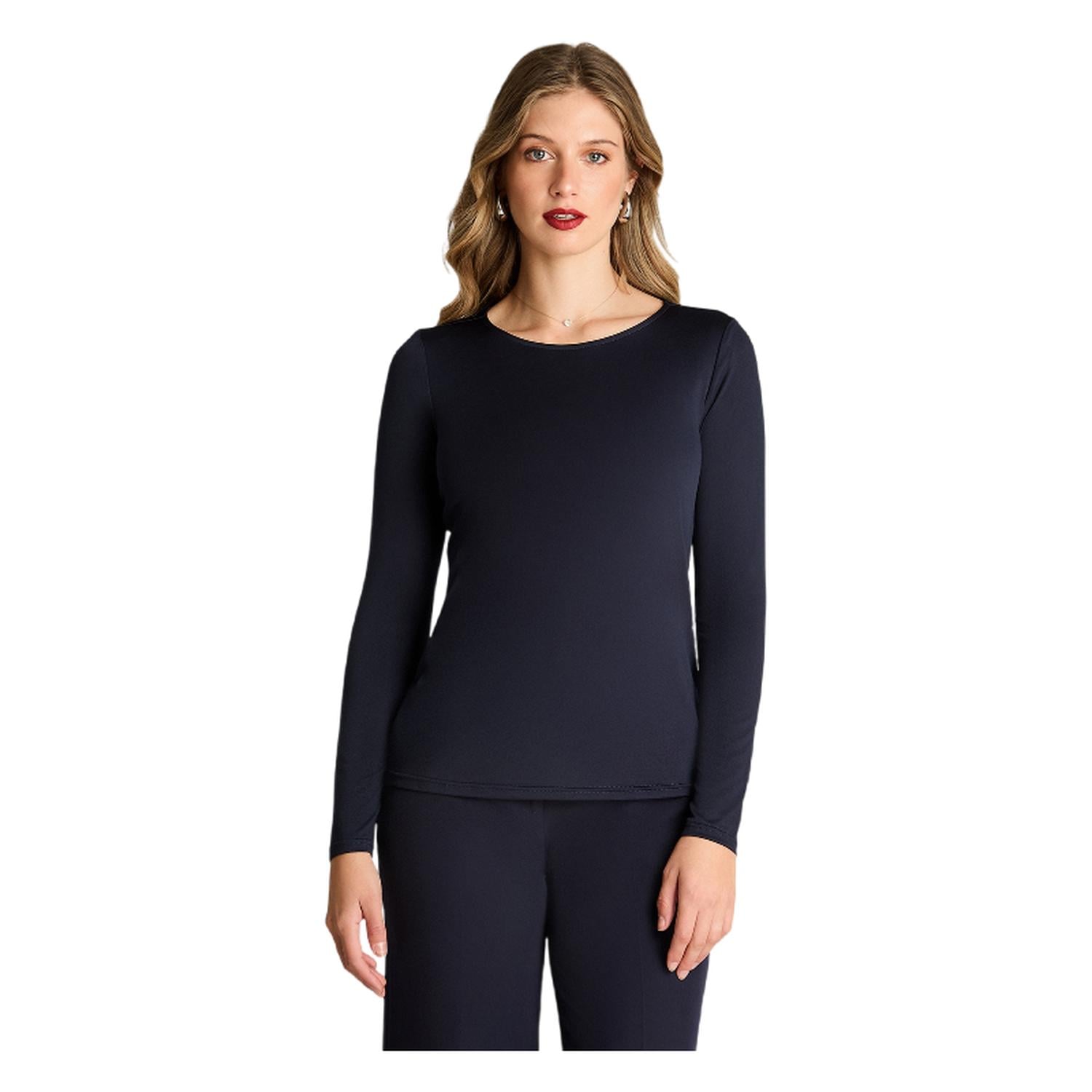 POLERA MANGA LARGA MUJER LORENZO DI PONTTI AZUL ESCOTE REDONDO - 1