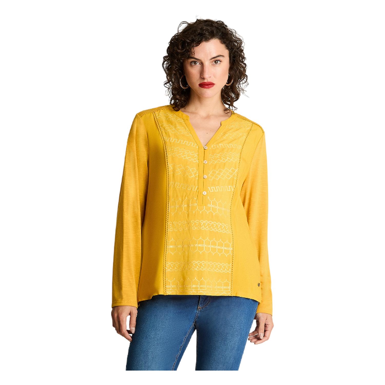 POLERA MANGA LARGA MUJER CURVI MOSTAZA MIX FABRIC - 1