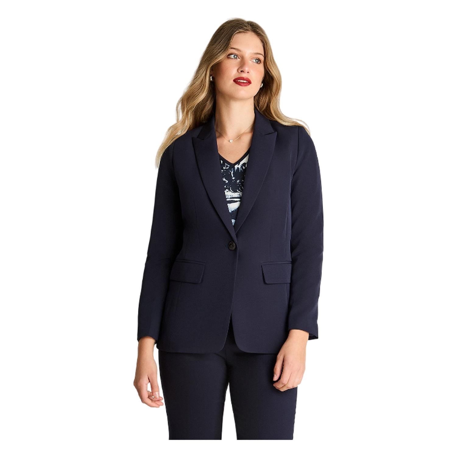 BLAZER MANGA LARGA MUJER LORENZO DI PONTTI AZUL UN BOTÓN CON SOLAPA BOLSILLO - 1