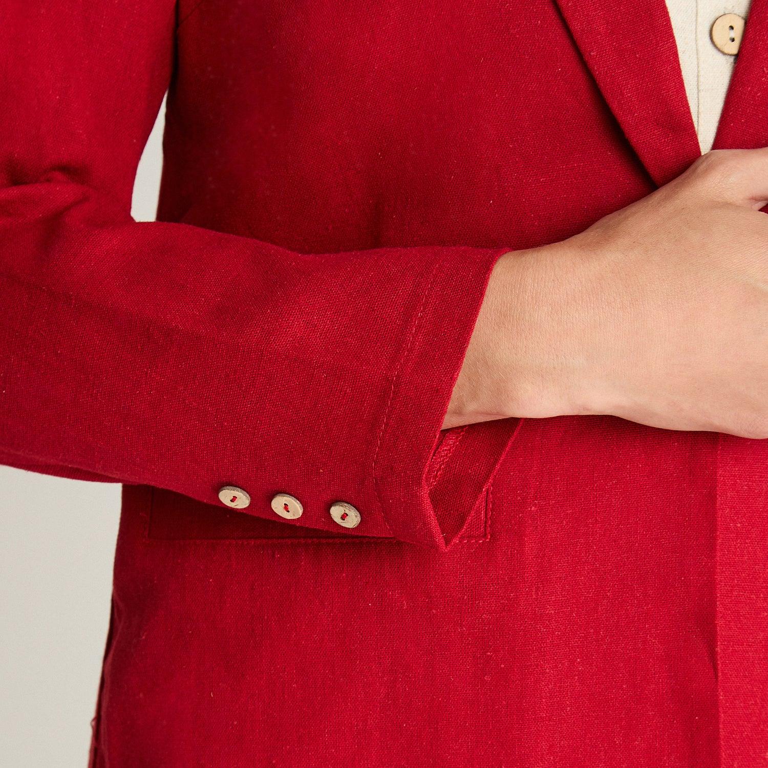 BLAZER MANGA LARGA LINO MUJER CURVI ROJO BOTONES MADERA - 3
