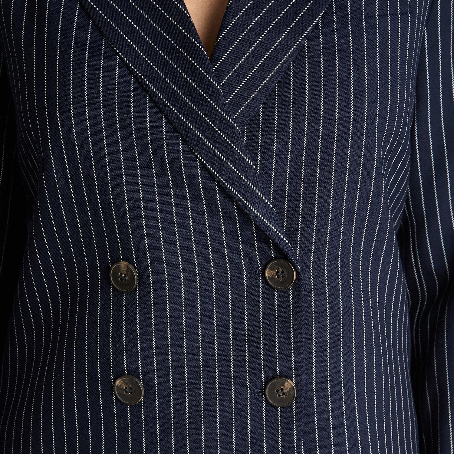 BLAZER MANGA LARGA MUJER LORENZO DI PONTTI AZUL CROP CRUZADO CON LISTADO - 3