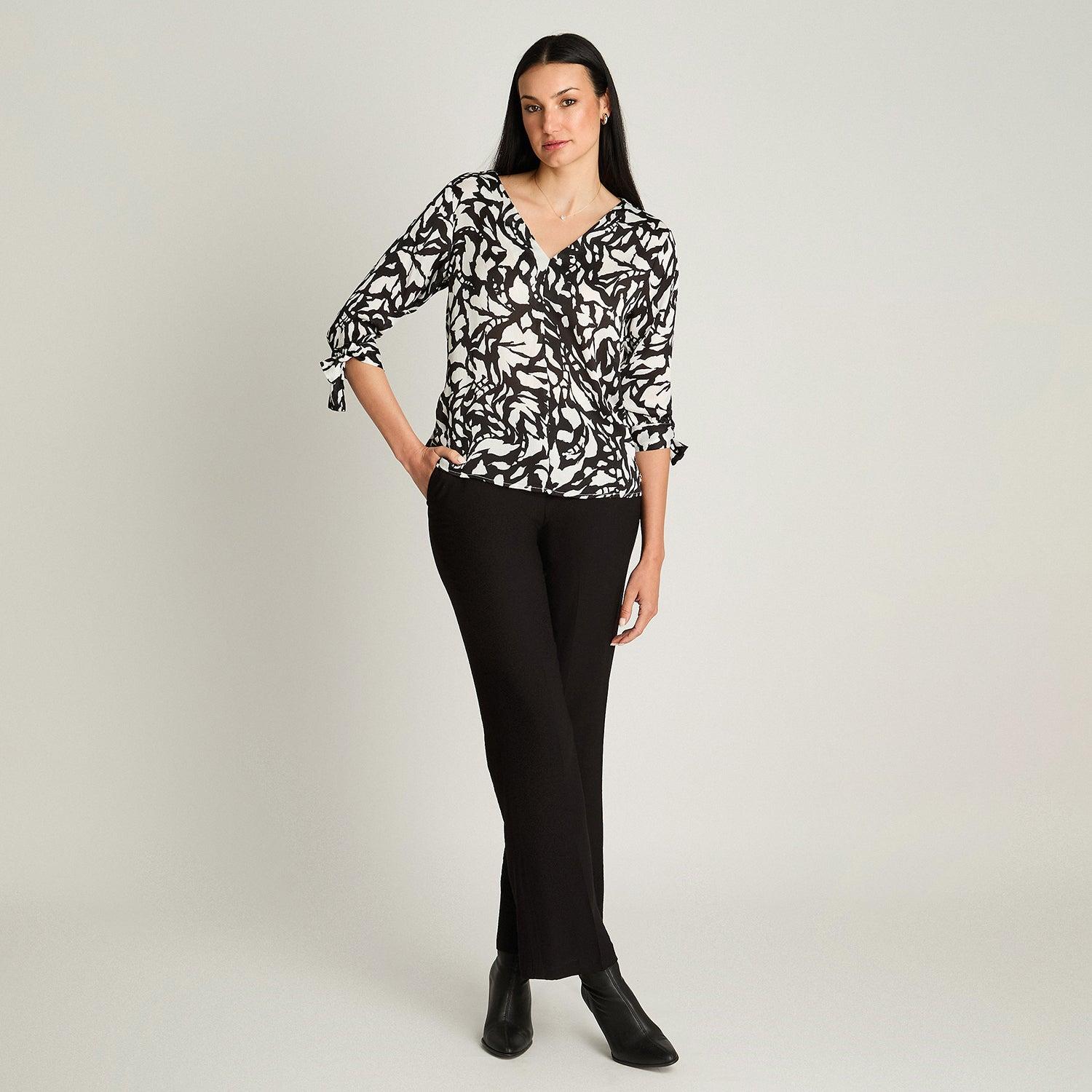 BLUSA MANGA 3/4 MUJER LORENZO DI PONTTI CRUDO ESCOTE V CON AMARRA - 3