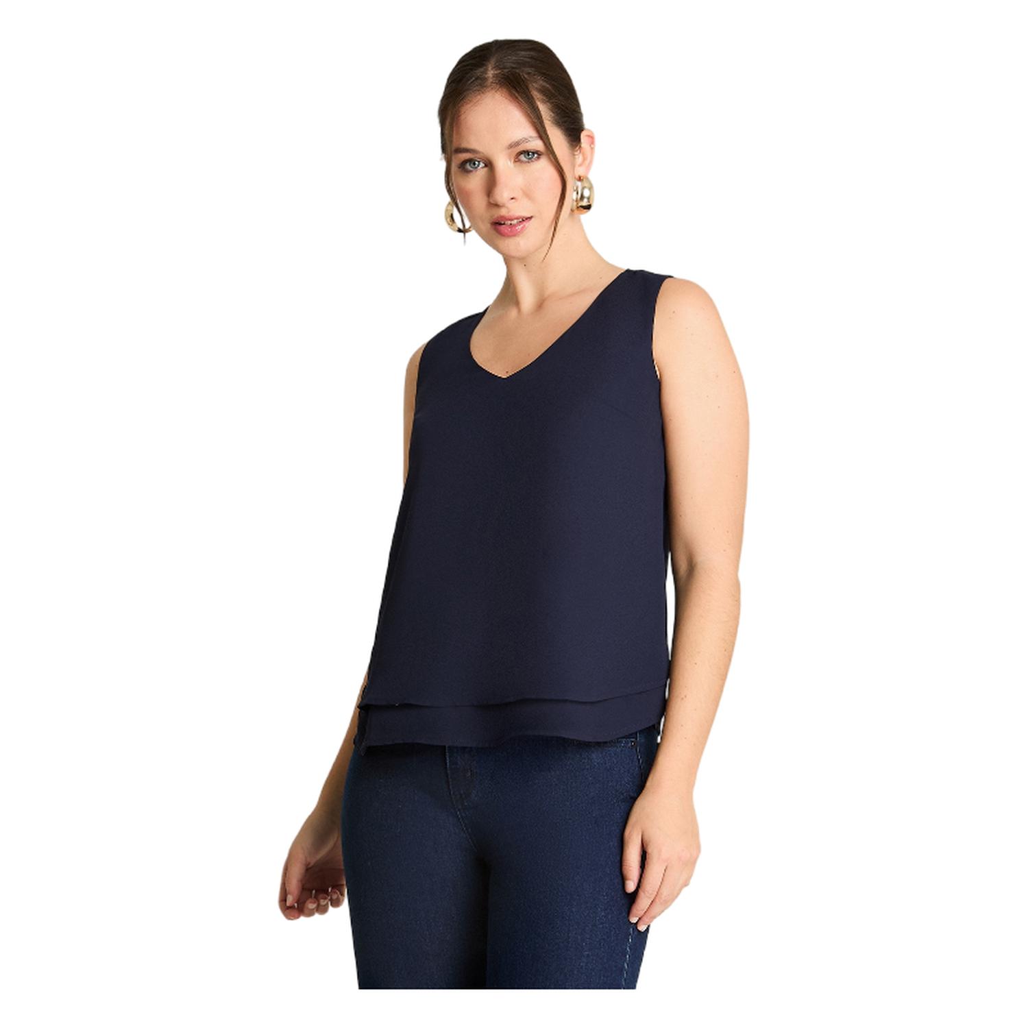 BLUSA SIN MANGAS MUJER LORENZO DI PONTTI AZUL CON CAPAS - 1