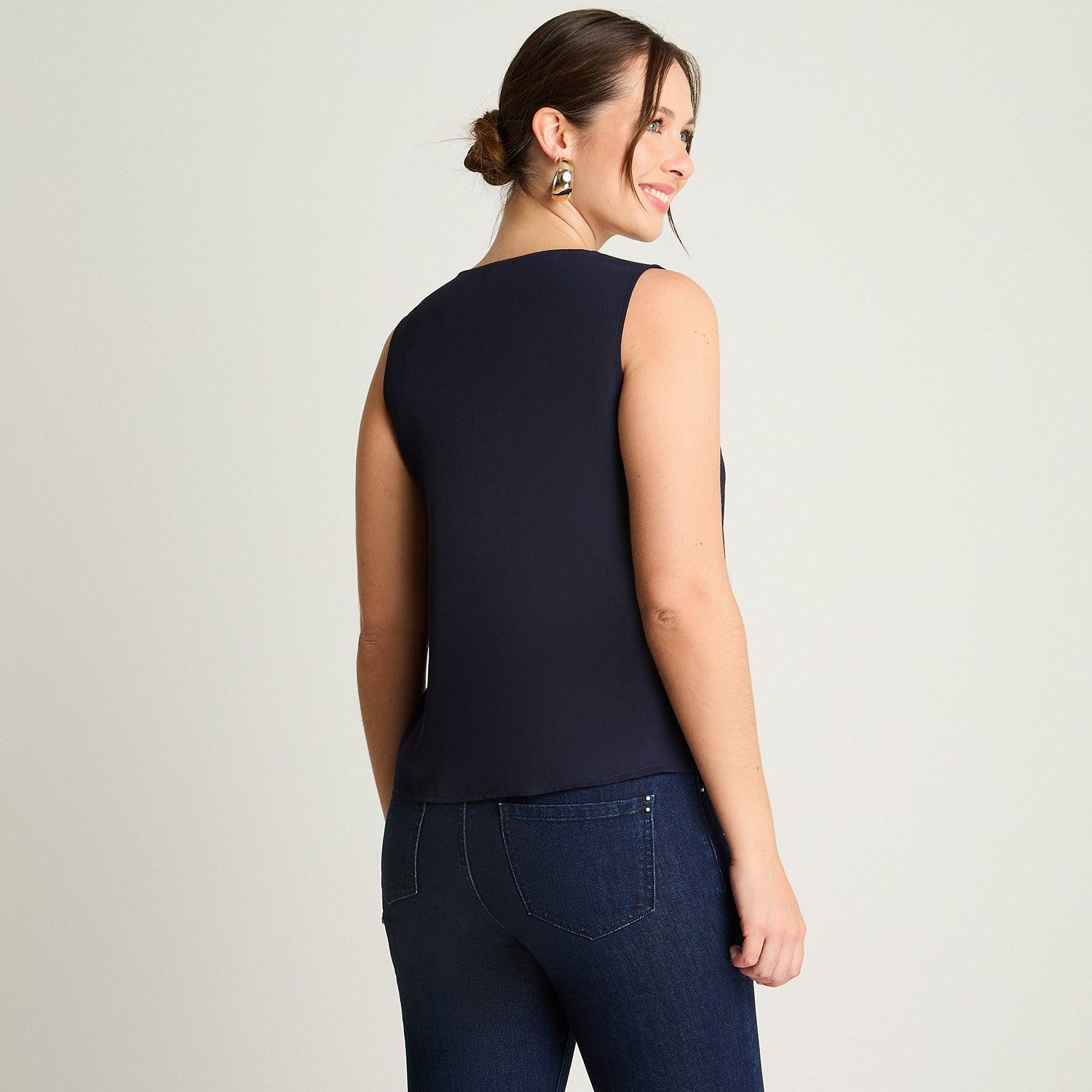 BLUSA SIN MANGAS MUJER LORENZO DI PONTTI AZUL CON CAPAS - 2