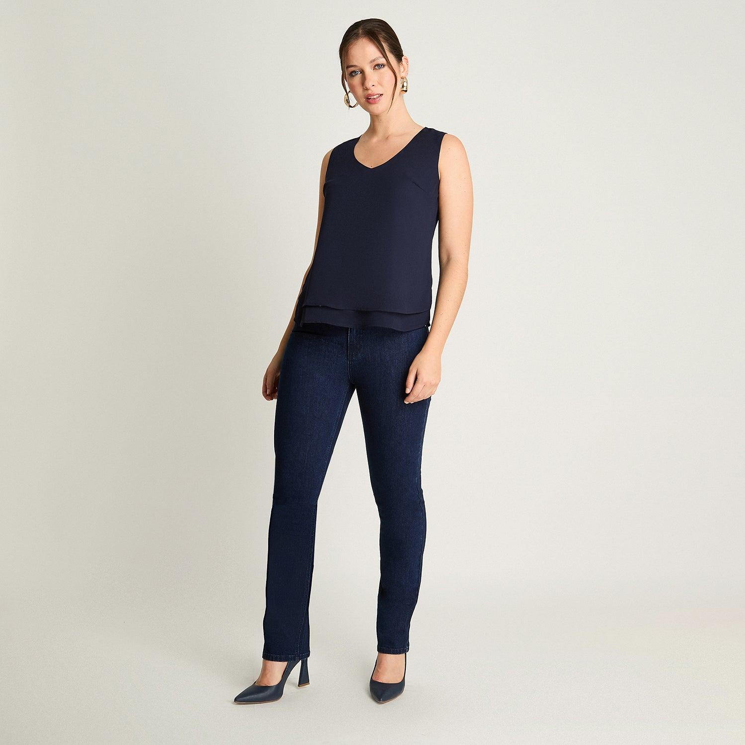 BLUSA SIN MANGAS MUJER LORENZO DI PONTTI AZUL CON CAPAS - 4