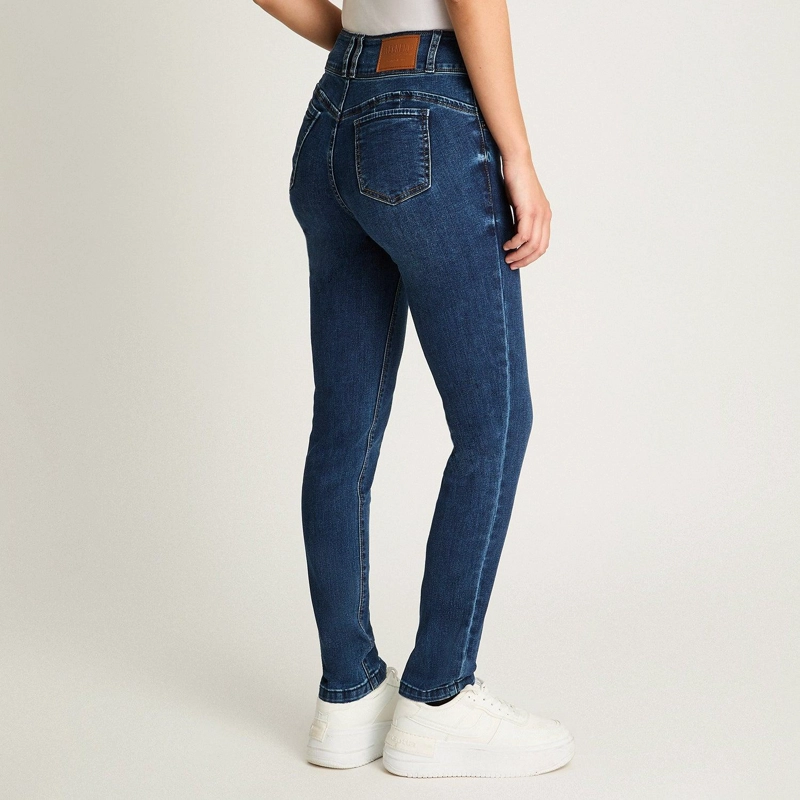 JEAN ALGODÓN MUJER WEEKEND AZUL SLIM 5 BOLSILLOS PRETINA DOS BOTONES PUSH UP - 2
