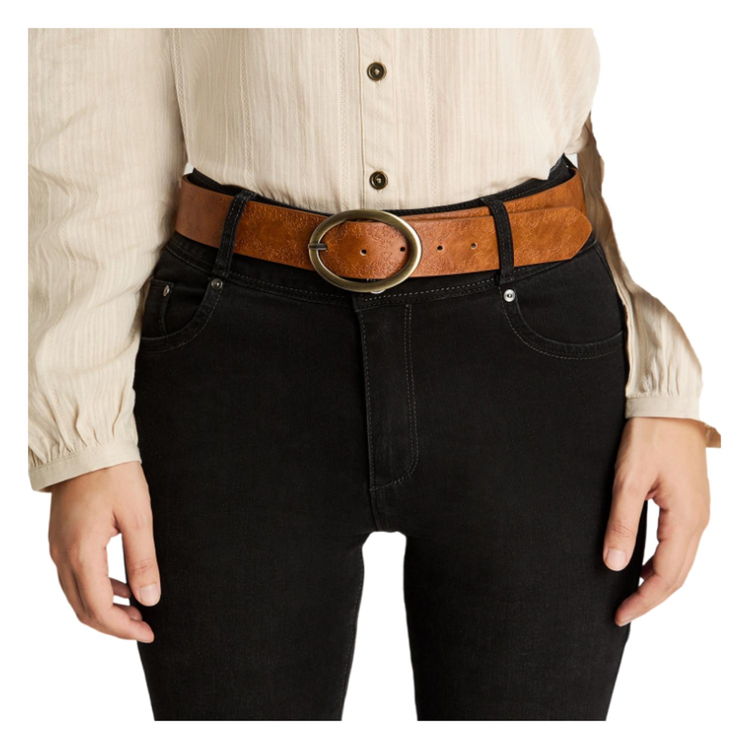 CINTURÓN CURVI CAMEL CON STITCH DECORATIVO - 1