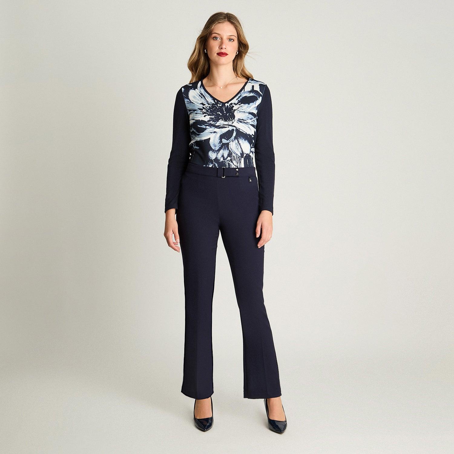 PANTALÓN MUJER LORENZO DI PONTTI AZUL RECTO CON PRETINA TRASERA ELASTICADA - 4