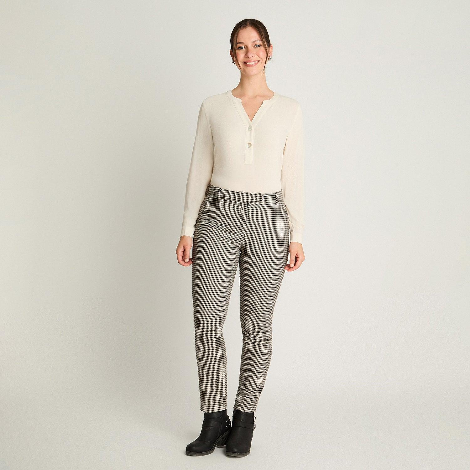 PANTALÓN MUJER CURVI BLANCO SLIM PRINT CRUDO - 4