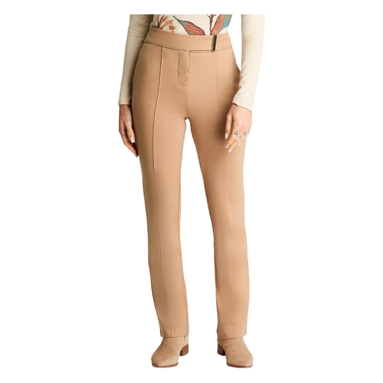 PANTALÓN MUJER LORENZO DI PONTTI CAMEL RECTO CON DETALLE PRETINA - 1