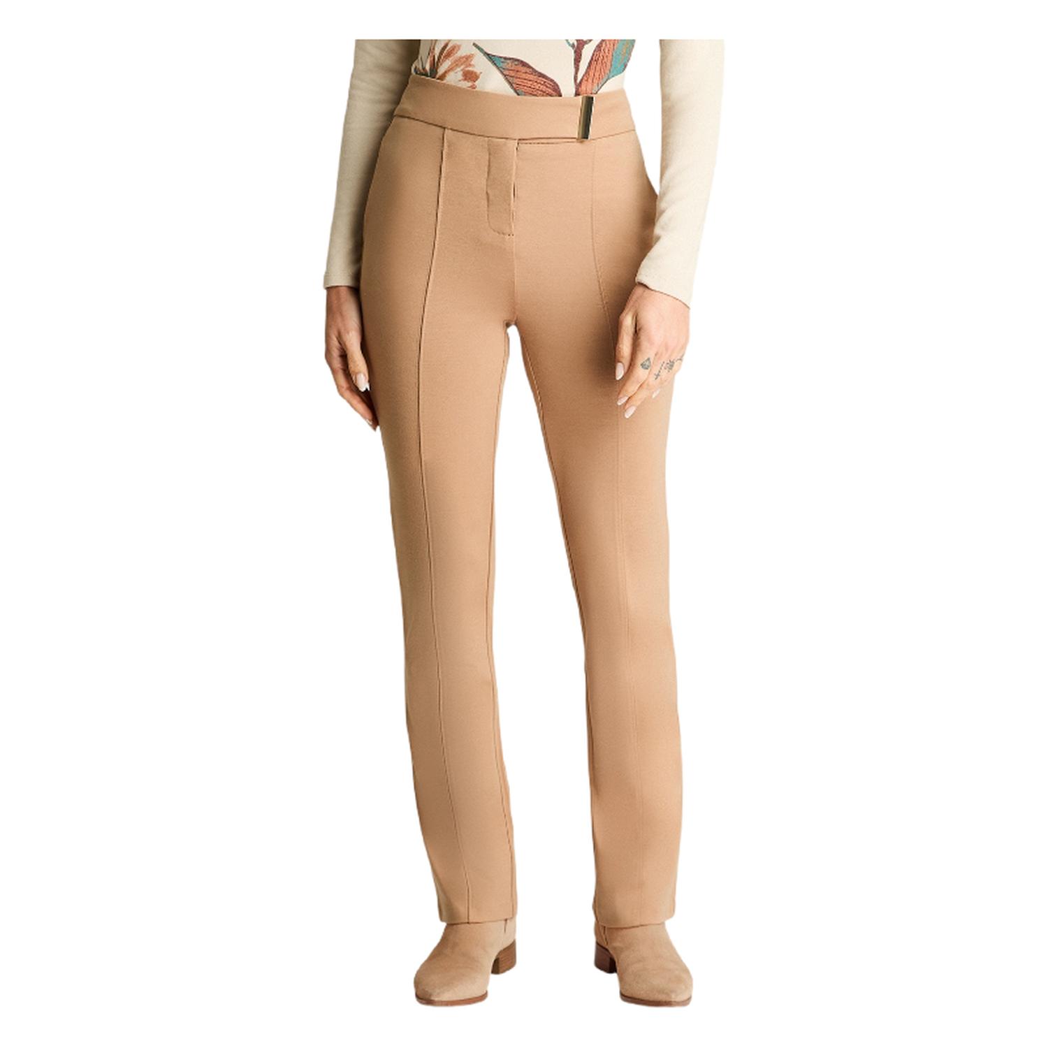 PANTALÓN MUJER LORENZO DI PONTTI CAMEL RECTO CON DETALLE PRETINA - 1