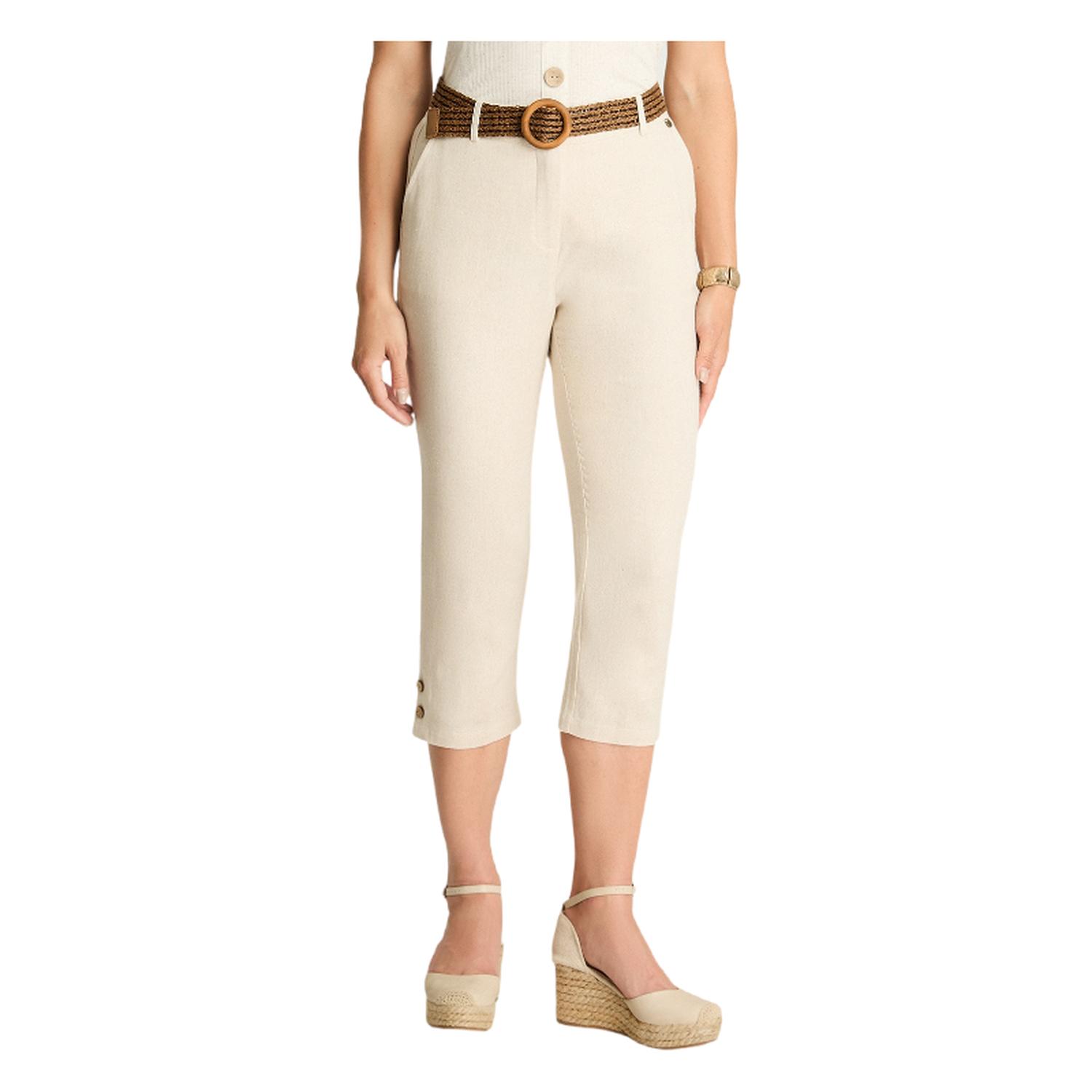 PANTALÓN MUJER CURVI ARENA CAPRI CON CINTURÓN - 1