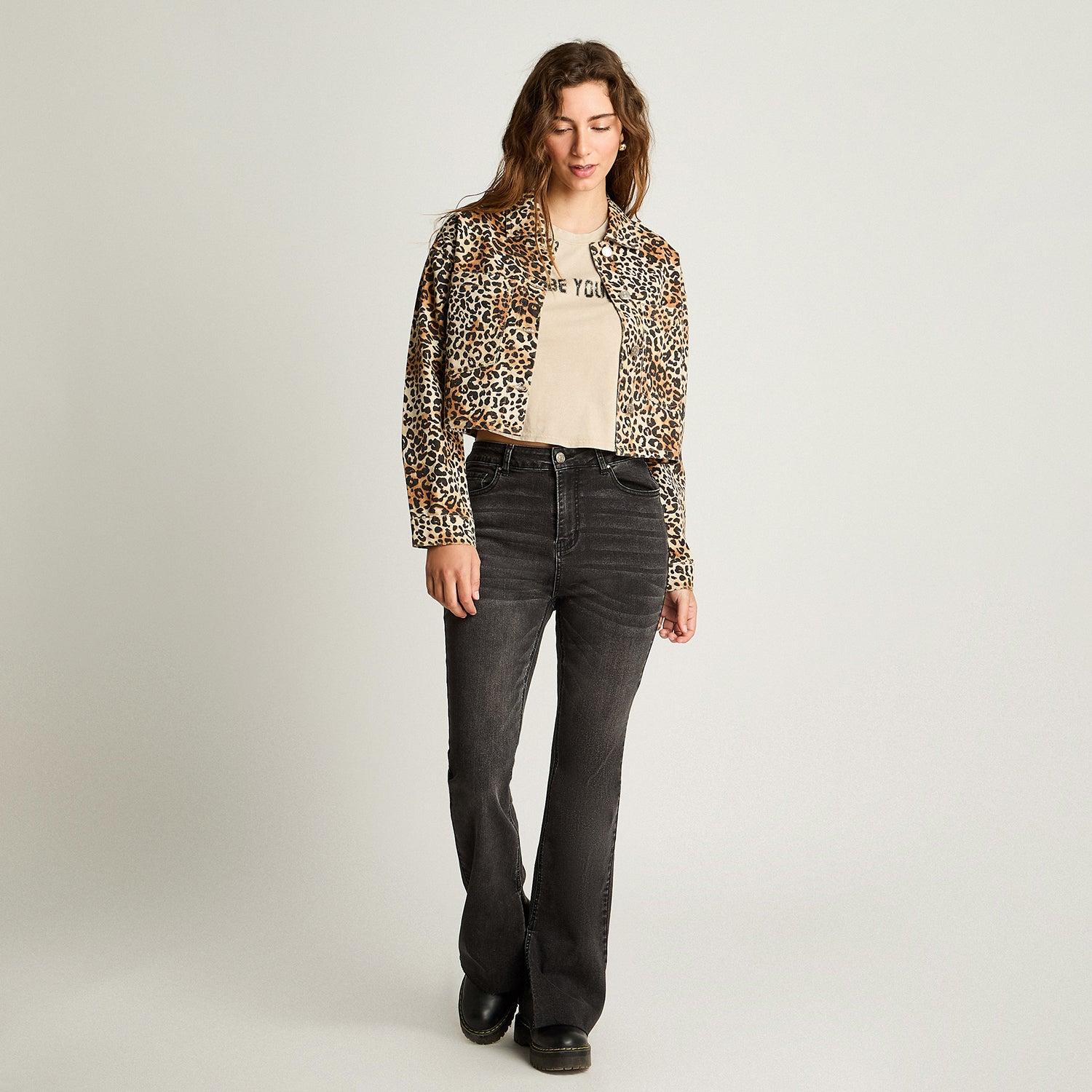 CHAQUETA MANGA LARGA ALGODÓN MUJER ACUARELA CAFÉ DENIM ESTAMPADO - 4