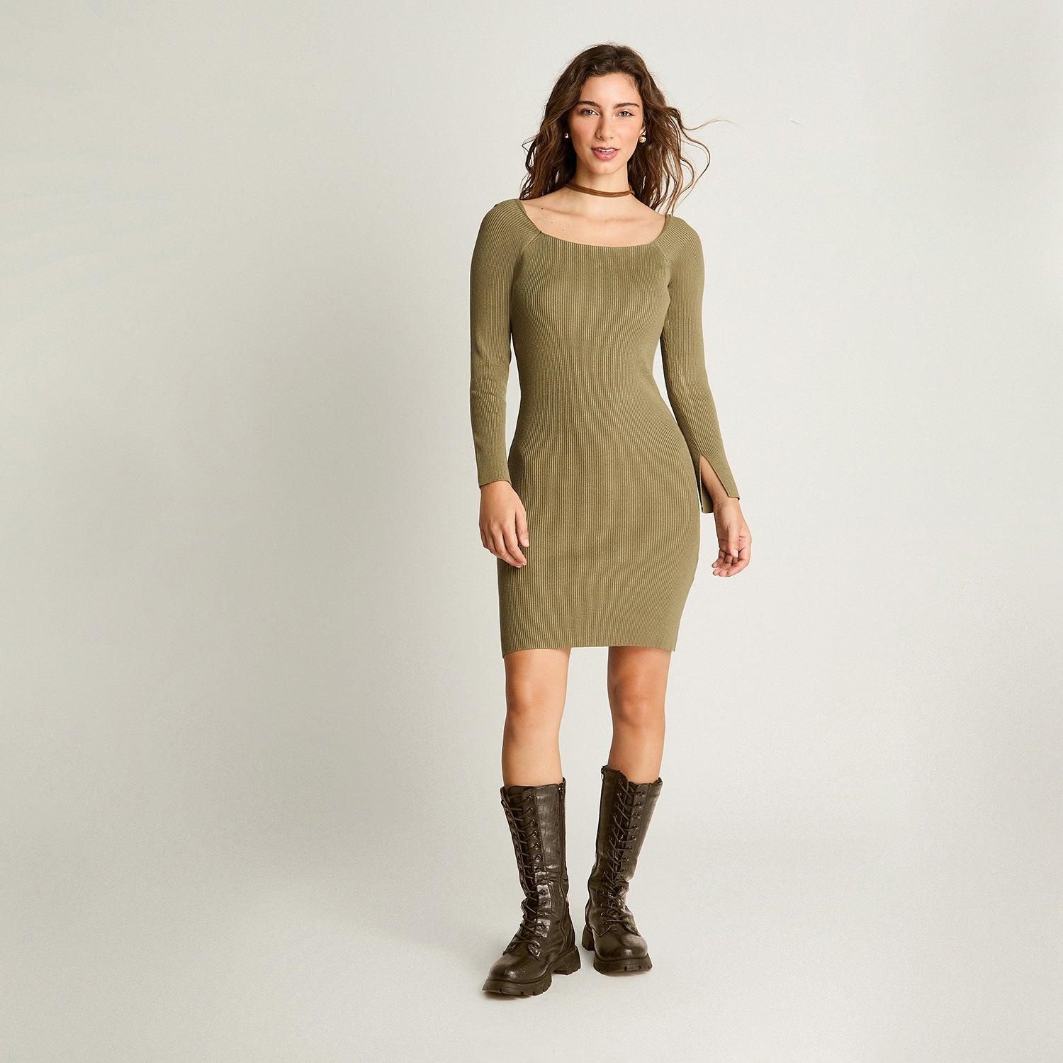 VESTIDO MUJER ACUARELA VERDE LANILLA RIB - 4