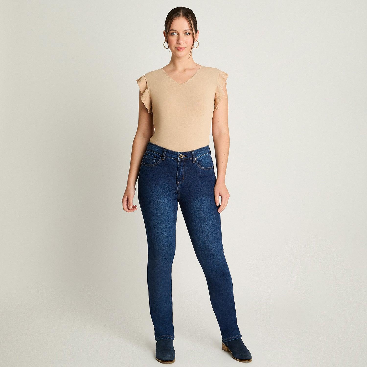 JEAN ALGODÓN MUJER CURVI AZUL RECTO 1 BOTON - 4