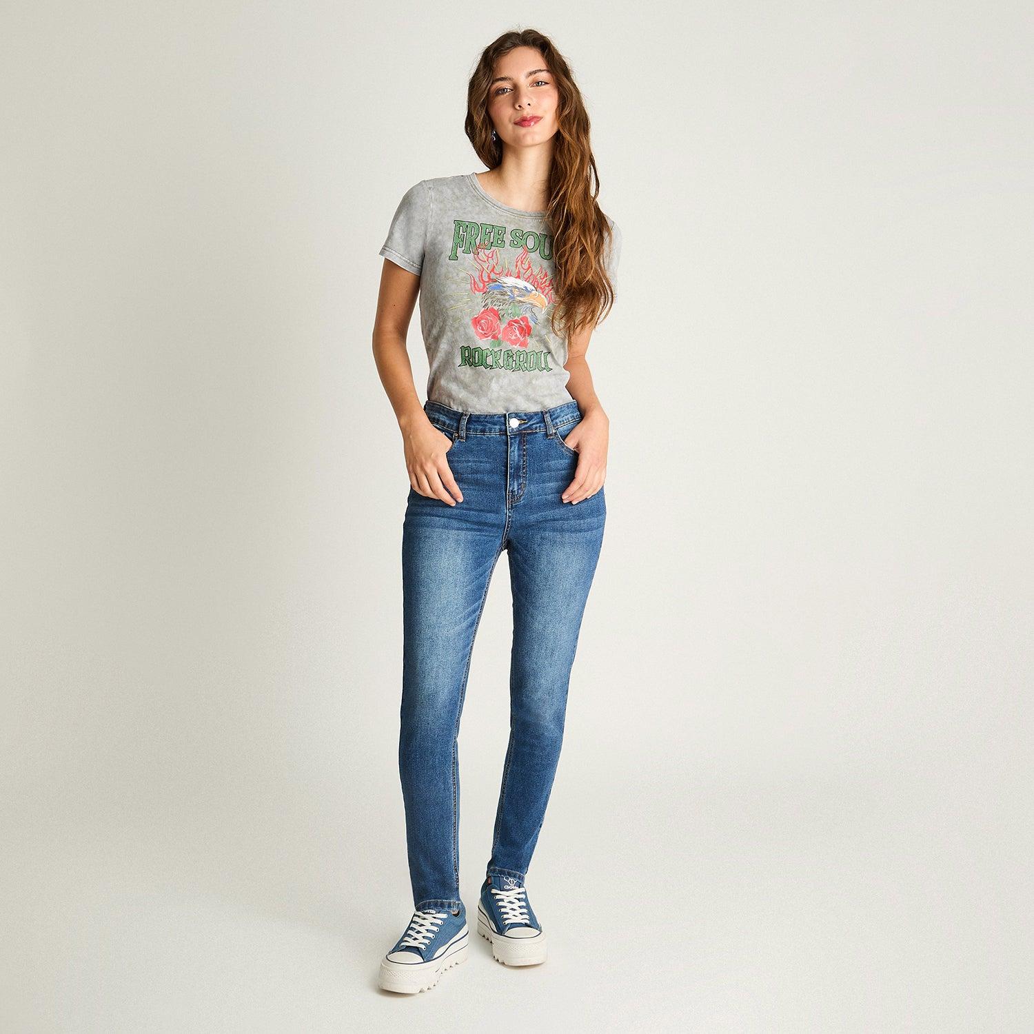 JEAN ALGODÓN MUJER ACUARELA AZUL SKINNY - 4