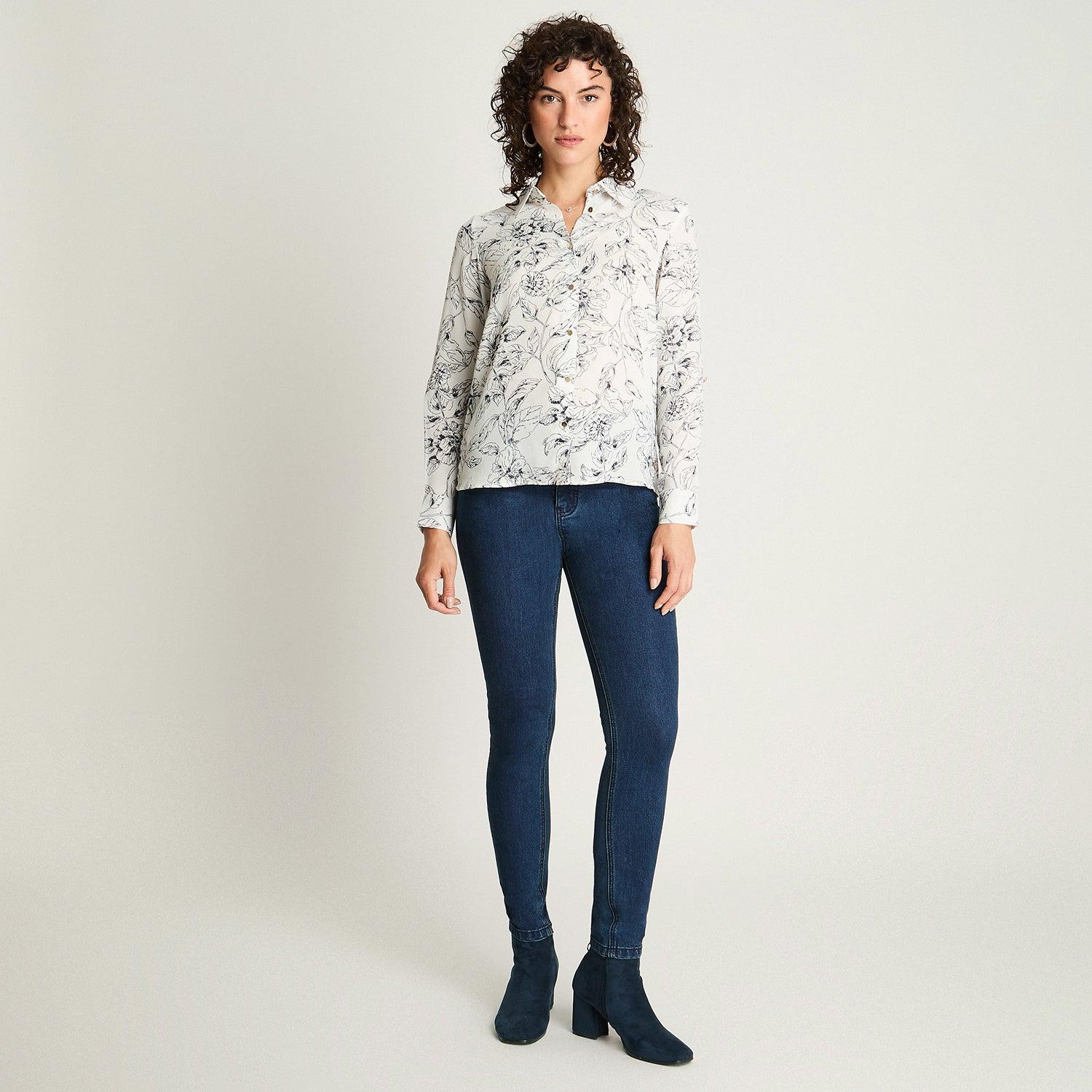 BLUSA CAMISERA MANGA LARGA AZUL - 4
