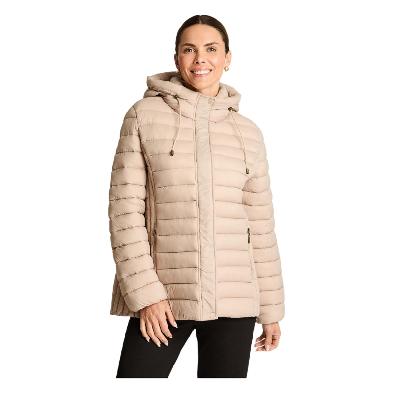 PARKA CORTA BEIGE CON GORRO - 1