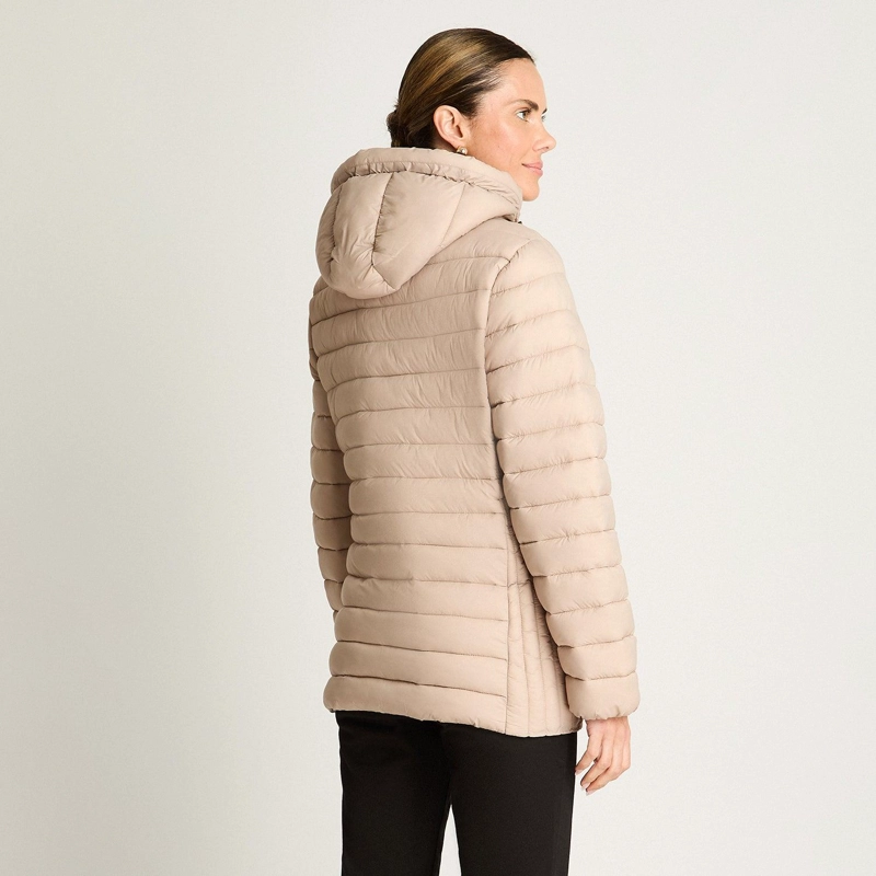 PARKA CORTA BEIGE CON GORRO - 2