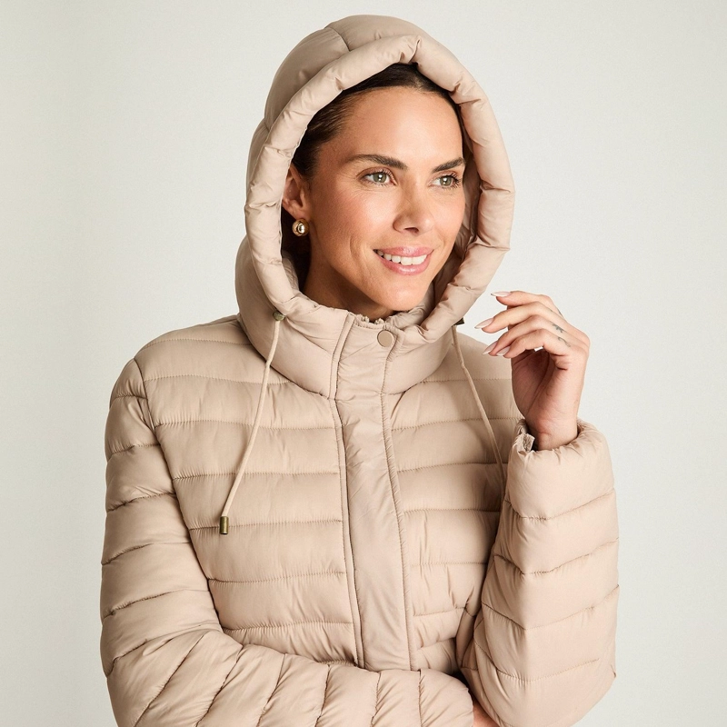 PARKA CORTA BEIGE CON GORRO - 3