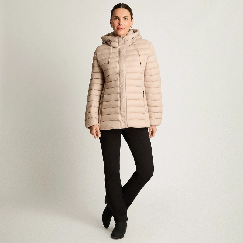 PARKA CORTA BEIGE CON GORRO - 4